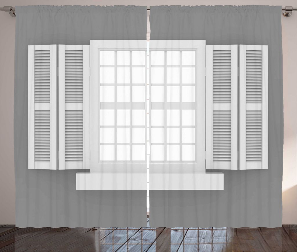 ABAKUHAUS Antiquität Rustikaler Vorhang, Holzfenster Shutter, Wohnzimmer Universalband Gardinen mit Schlaufen und Haken, 280 x 245 cm, Grau weiß
