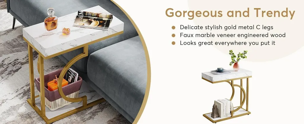 Table d'appoint peu encombrante - Solution gain de place blanche et dorée - 10