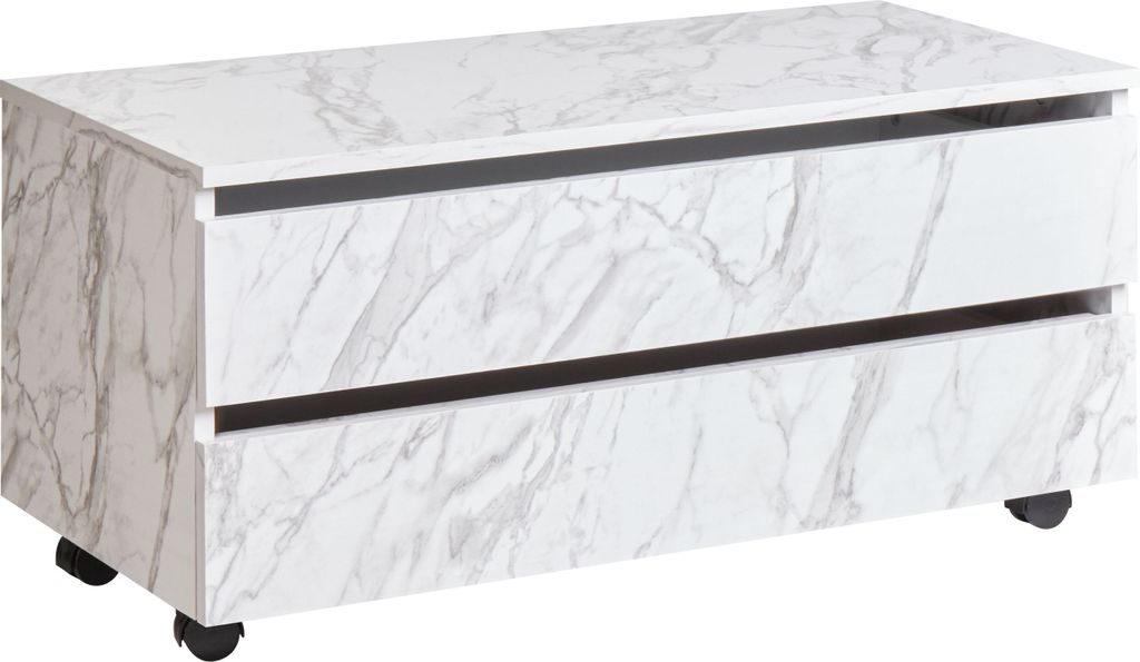 BELIANI Kommode Weiß MDP-Platte Marmor Optik Schmal mit Rollen 2 Schubladen Modern Badezimmer Ausstattung Badmöbel Rollbarer Schubladenschrank