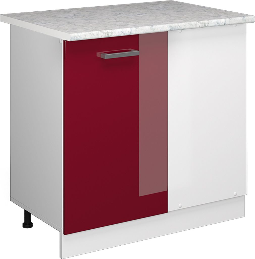 Eckunterschrank Vicco R-Line Rot Hochglanz 86 cm , AP Marmor, Model 37750
