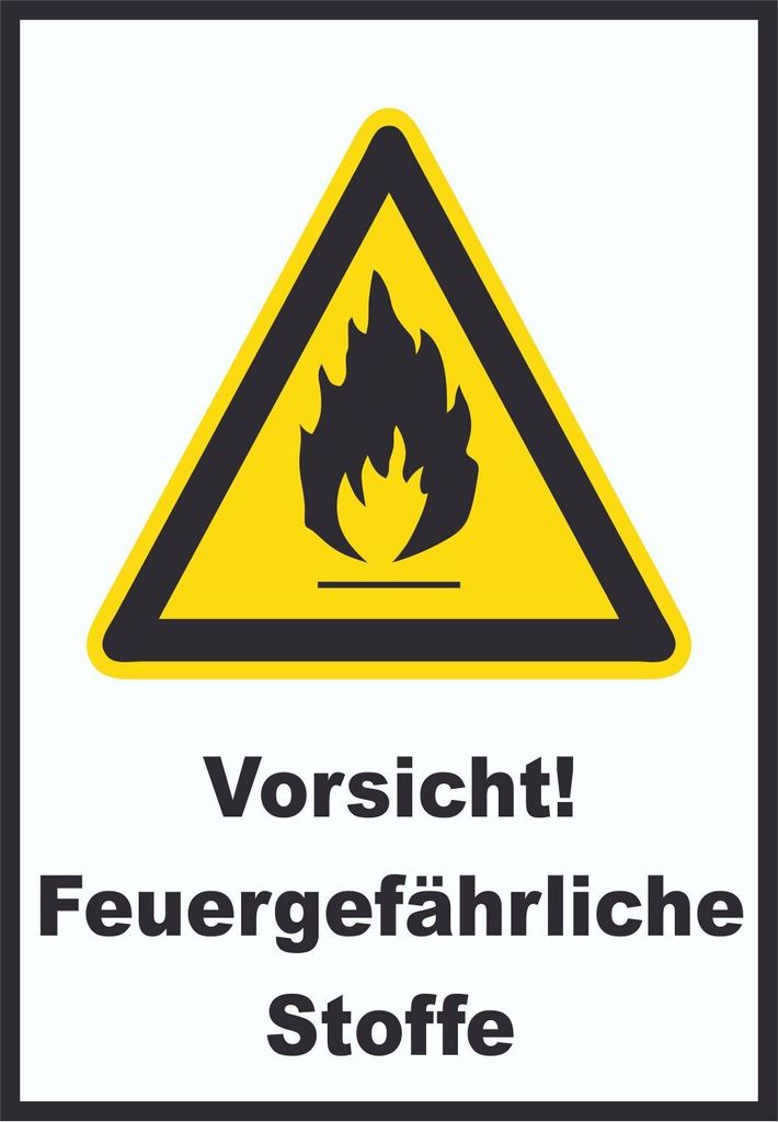 Vorsicht Feuergefährliche Stoffe Schild A5 Rückseite selbstklebend