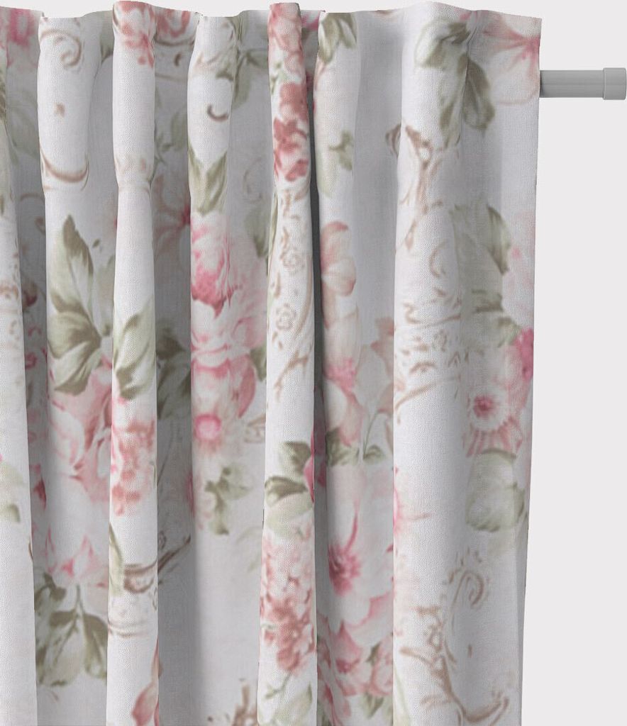 SCHÖNER LEBEN. Vorhang Pfingstrosen Blüten Ornamente creme rosa pink Aufhängung Smok-Schlaufenband