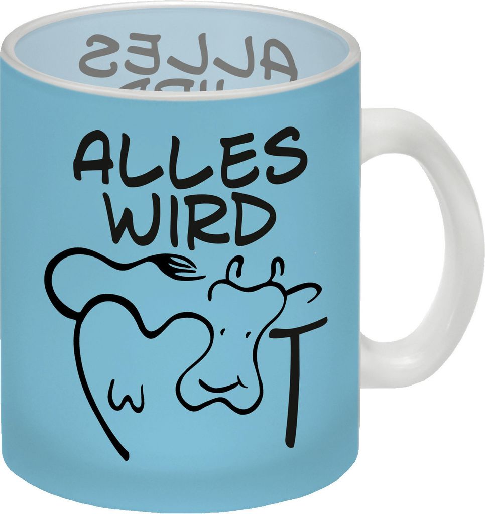 Alles wir KUHt Glas Tasse in blau zum Thema Bauernhof mit Kuh Motiv