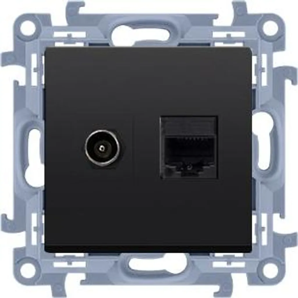 Prise Simon 10 TV Satellite F + RJ45 Cat.5e finition noir mat design