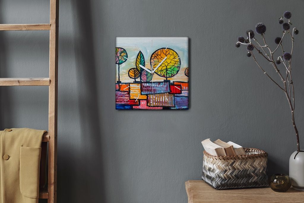 Coloray Hodiny Unikátní 30x30 cm Tiché hodiny Pro obývací pokoj a kuchyň Nástěnné hodiny Plátno Bílé ručičky hodin - Impresionistick...