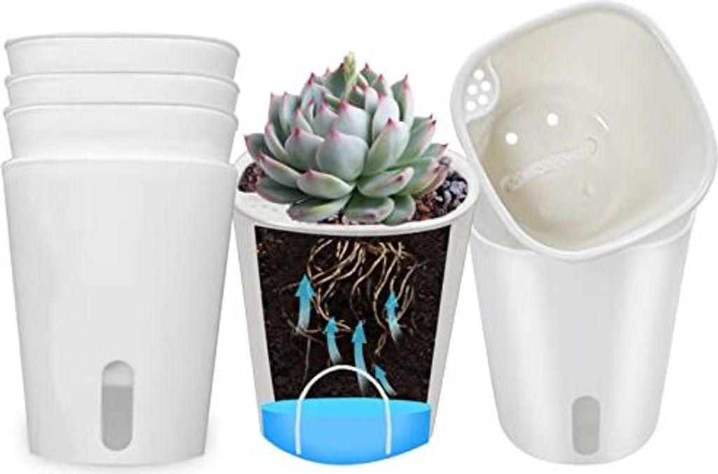 SYITCUN 7.5cm Sukkulenten Töpfe mit Bewässerungssystem,10er Set Plastik Kaktus Pflanze Mini Blumentöpfe Dochtsystem,Kleine für Zimmerpflanzen R...