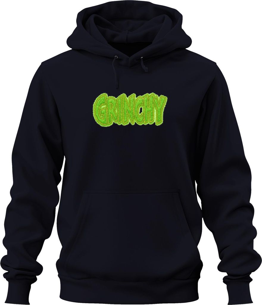 GRINCHY Weihnachten grün flauschige Optik Grinch Weihnachtsgeschenk Uni Hoodie Kapuzenpullover, Navy, L