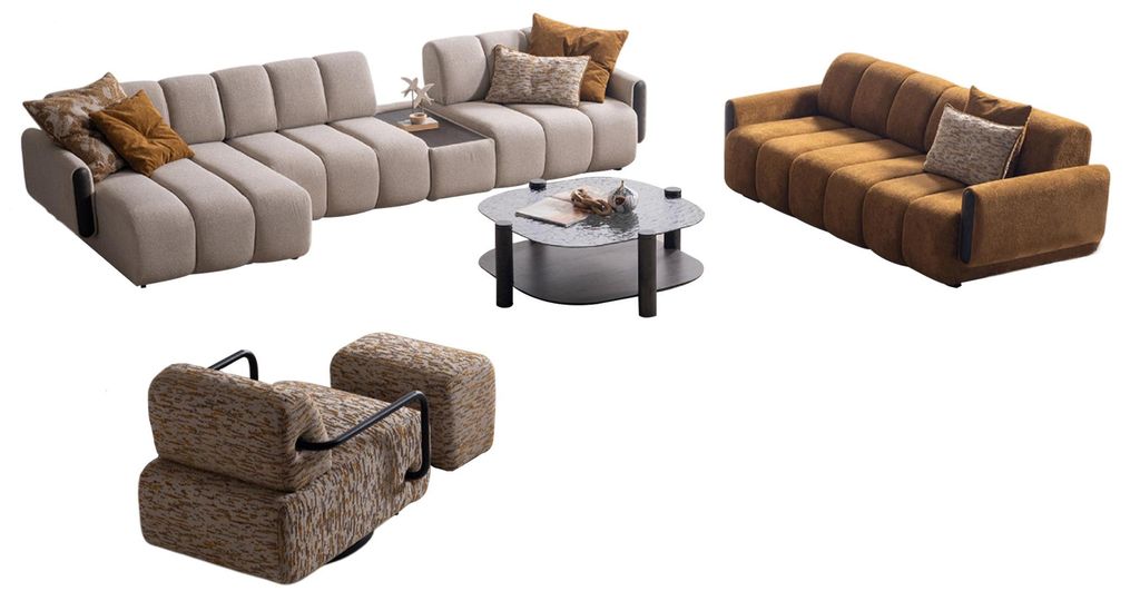 Stilvolle Couchgarnitur Moderner 3-Sitzer Polstersessel Couchtisch