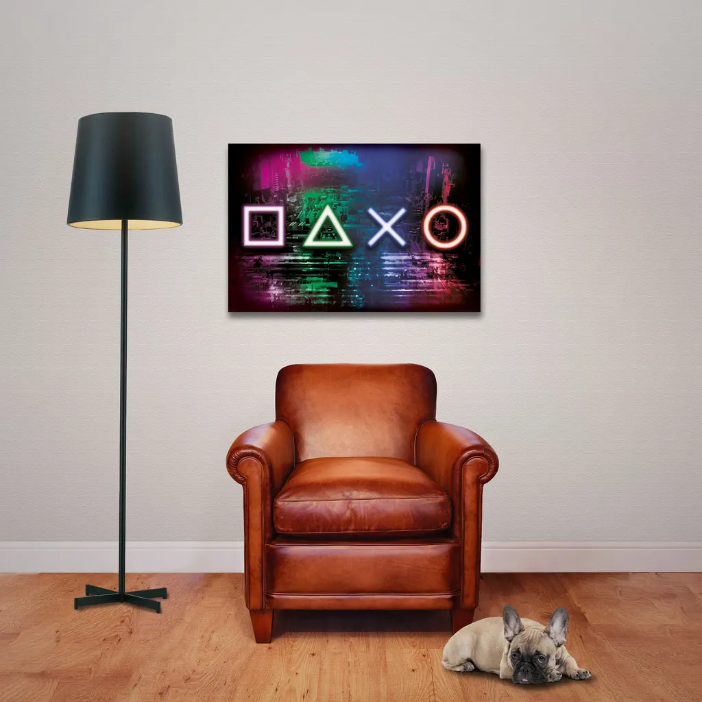 Decorazione Parete Gaming: Poster Neon & Cornice Legno Nero 92cm