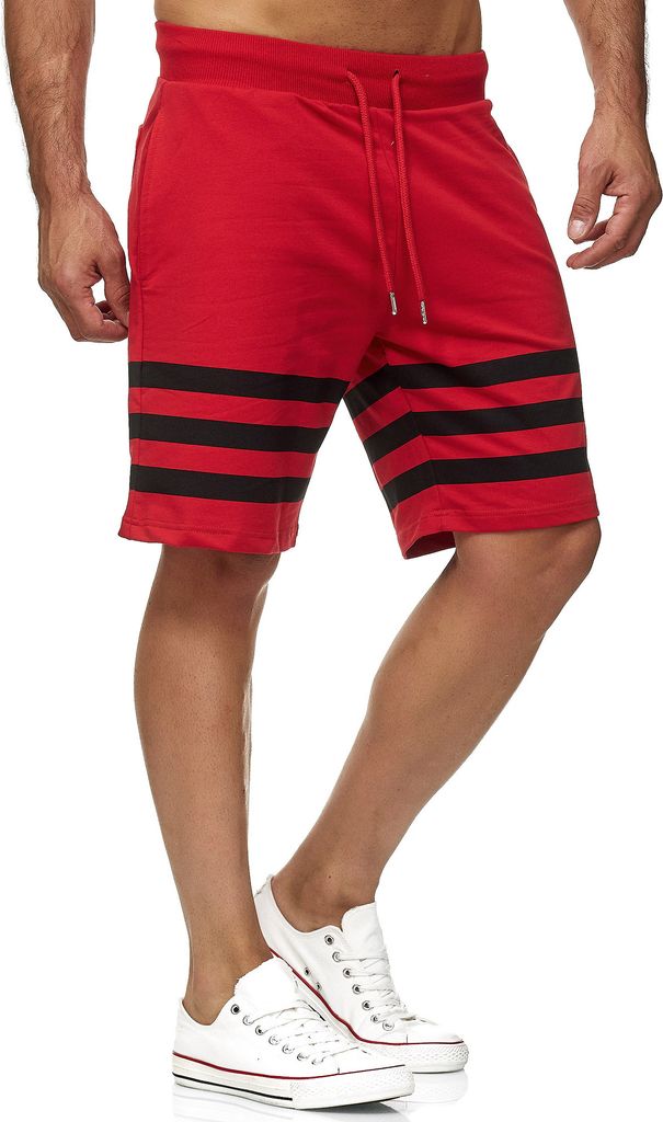 Red Bridge Herren Short Kurze Hose Capri Sweatpants Jogginghose Striped Rot S