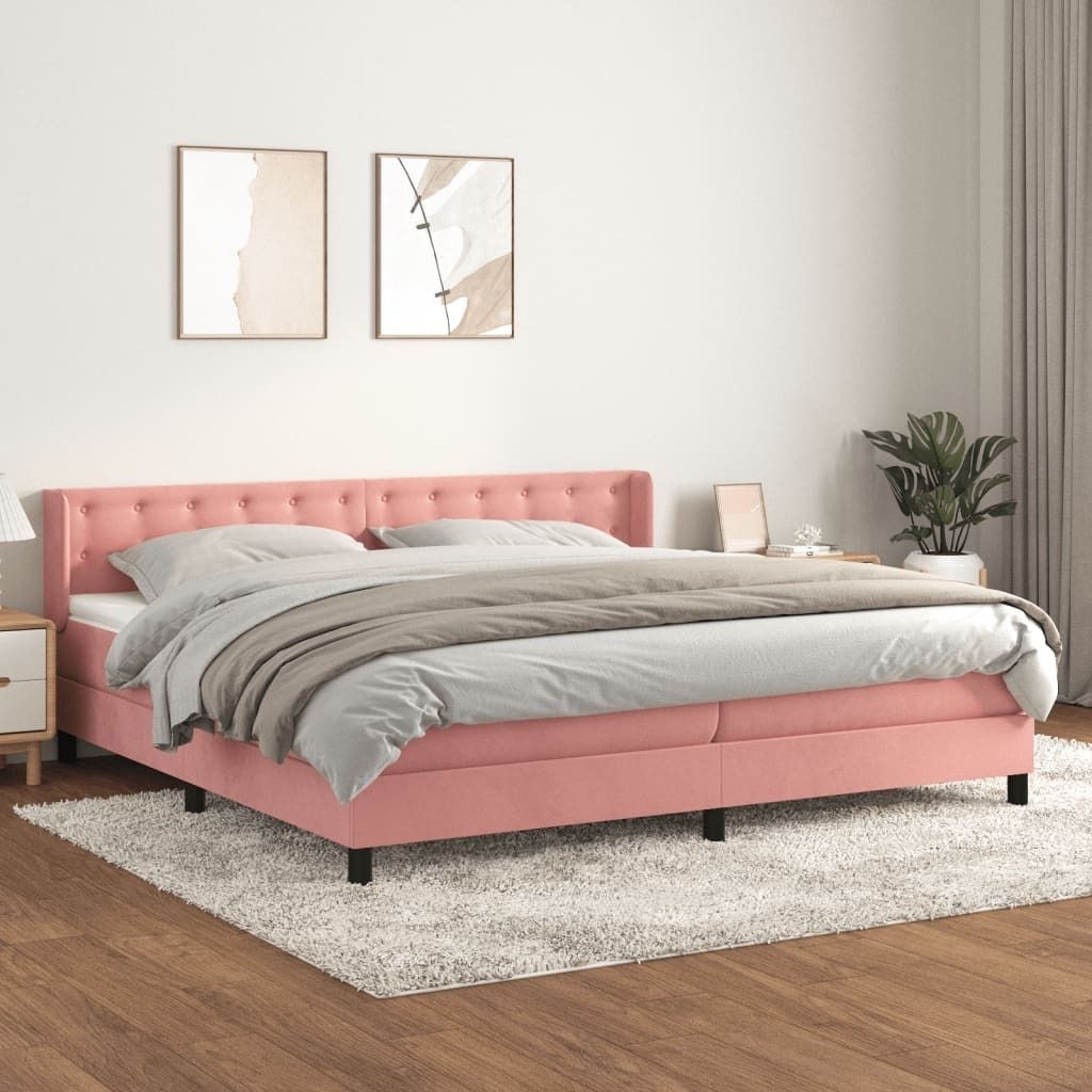 vidaXL Boxspringbett mit Matratze Rosa 200x200 cm Samt - Boxspringbett - Boxspringbetten - Bett - Schlafzimmermöbel