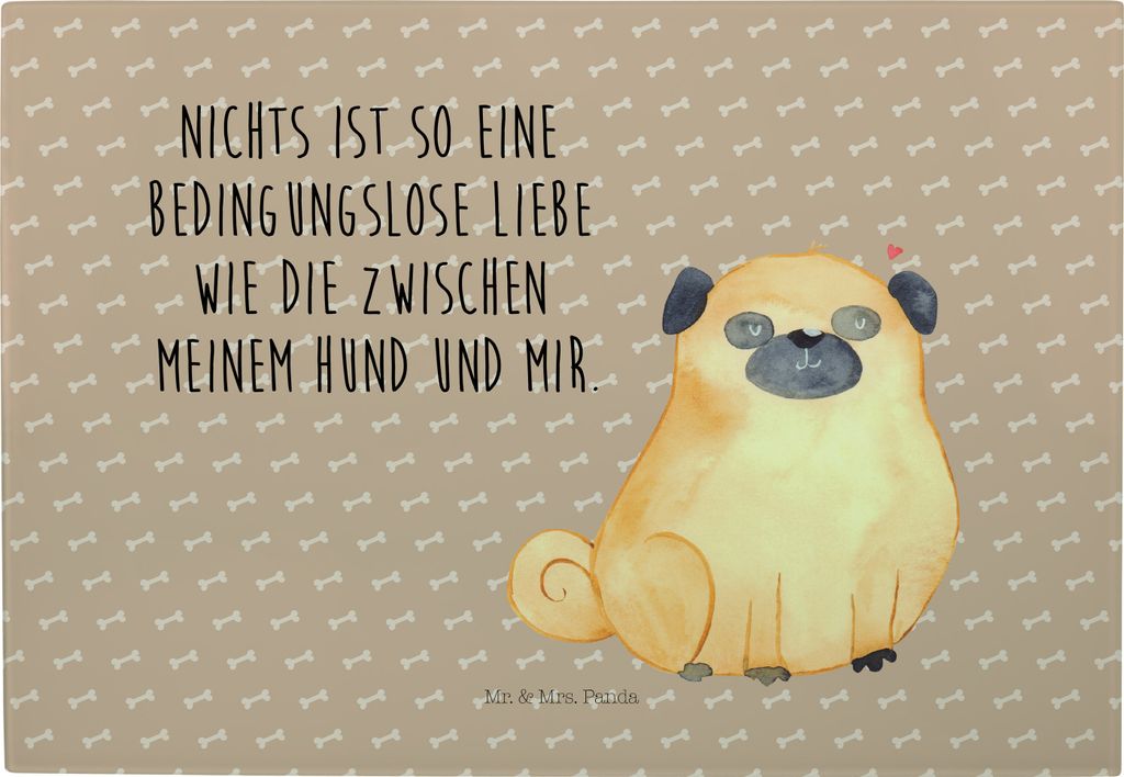 Mr. & Mrs. Panda Schneidebrett Mops - Hundeglück - Geschenk, Sprüche, Servierplatte, Glasschneidebrett, Liebe, Knuffig, Hund, Vesperplatte, Pure,...