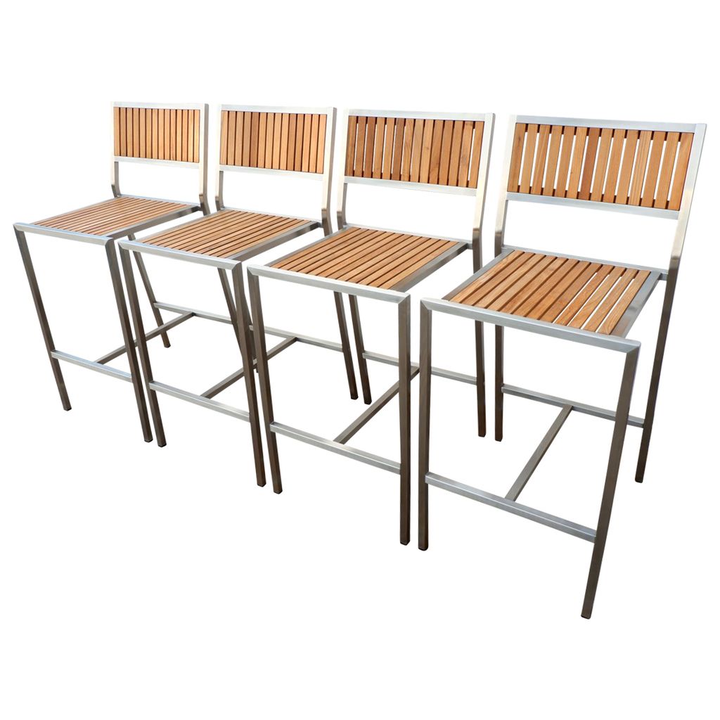 ALEOS. 4 Stück Edelstahl TEAK Barhocker Barsessel Bistrosessel Bistrohoker massive Ausführung A-Grade Teakholz MEXIKO Gartenmöbel Modell: MEXIKO
