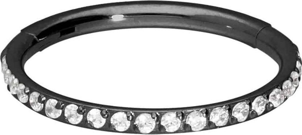 Ohrpiercing, Nasenpiercing, Septum Piercing Titan Segmentring Clicker EINGEFASSTE KRISTALLE Schwarz Innendurchmesser: 6mm + Stabstärke: 1mm