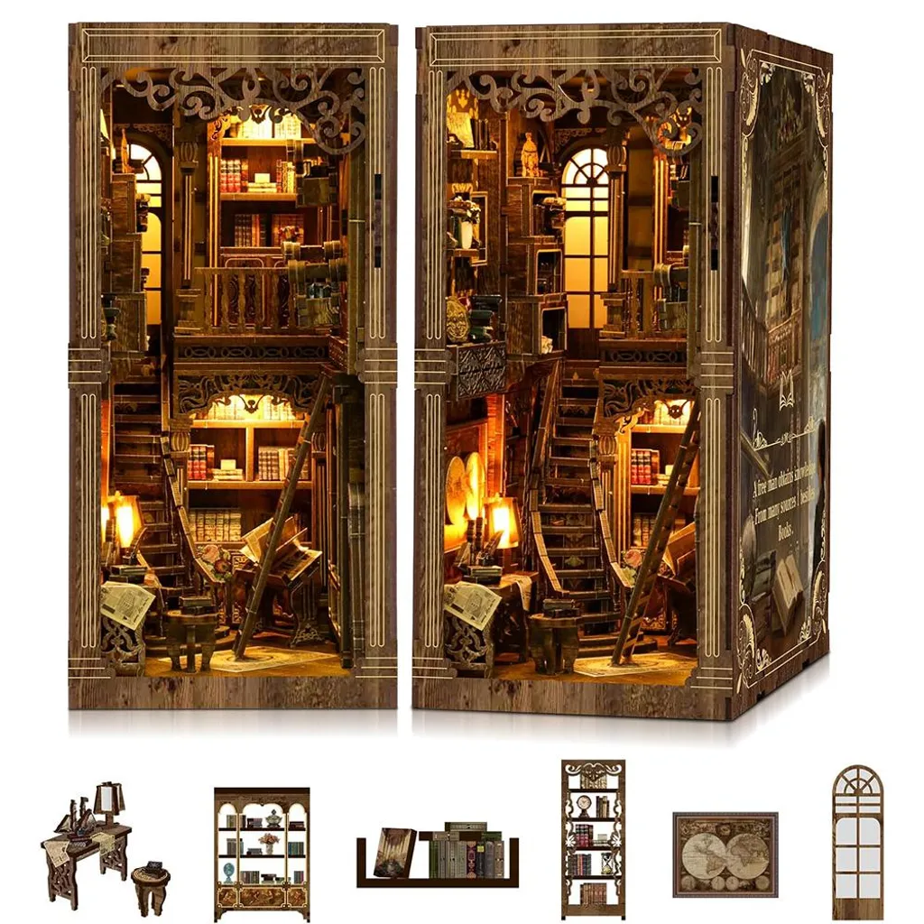 Kit Miniature DIY Book Nook en Bois avec Éclairage LED et Puzzle 3D Créatif