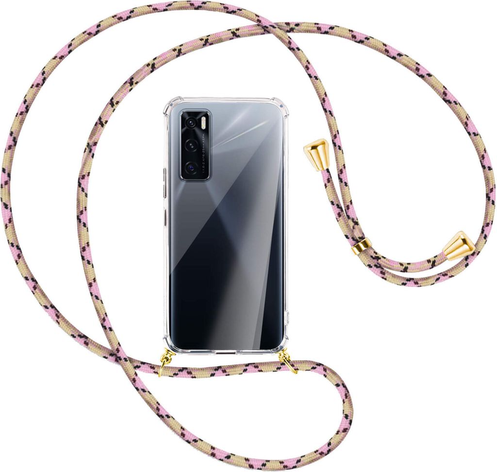 Handykette Backcover-Schutzhülle mit Band (Metall goldfarben) für vivo V20 SE (V2022) / Y70 - rosa Karo