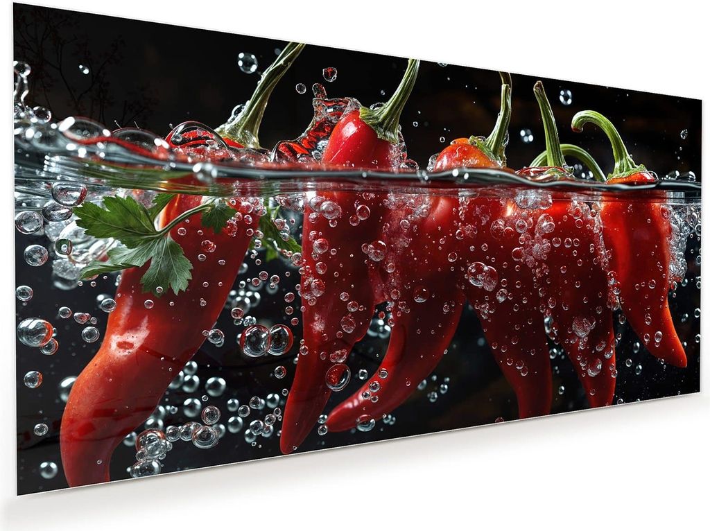 Glasbild 110x55cm in XXL für Wohnzimmer, Schlafzimmer Motiv Paprika im Wasser