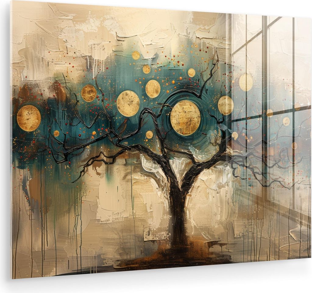 MuchoWow Glasbilder - Bilder auf Wandbild - Foto auf Glas Baum - Abstrakt - Braun - Gold - Industriell 40x30 cm Wanddekoration aus Glas - Acrylglas...