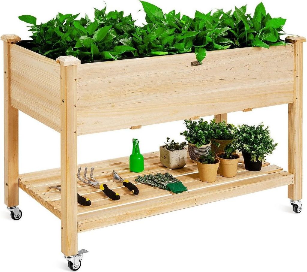 Jardinière surélevée en bois avec roulettes verrouillables Image du produit 
