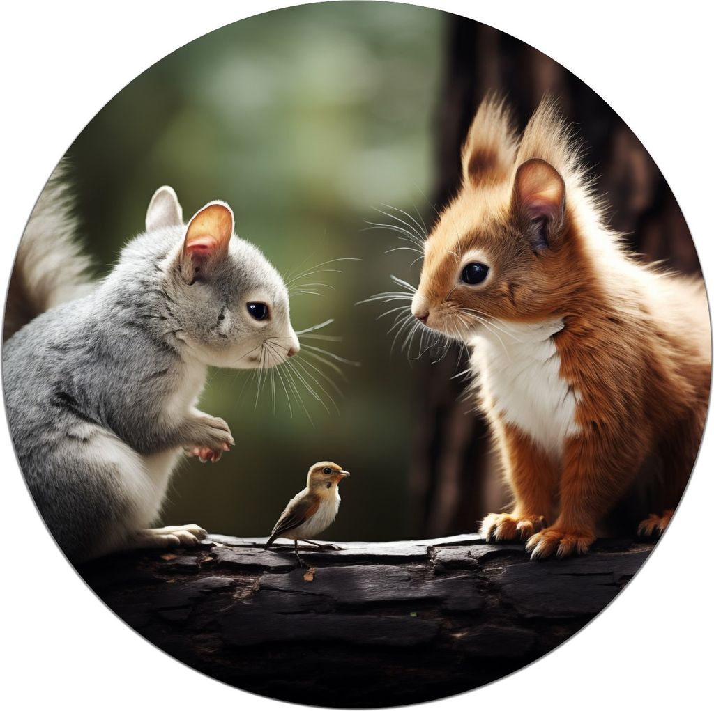 Wallario Premium Glasbild, freischwebende Optik, kräftige Farben, rund 50cm Durchmesser, Motiv Waldfreunde im Dialog