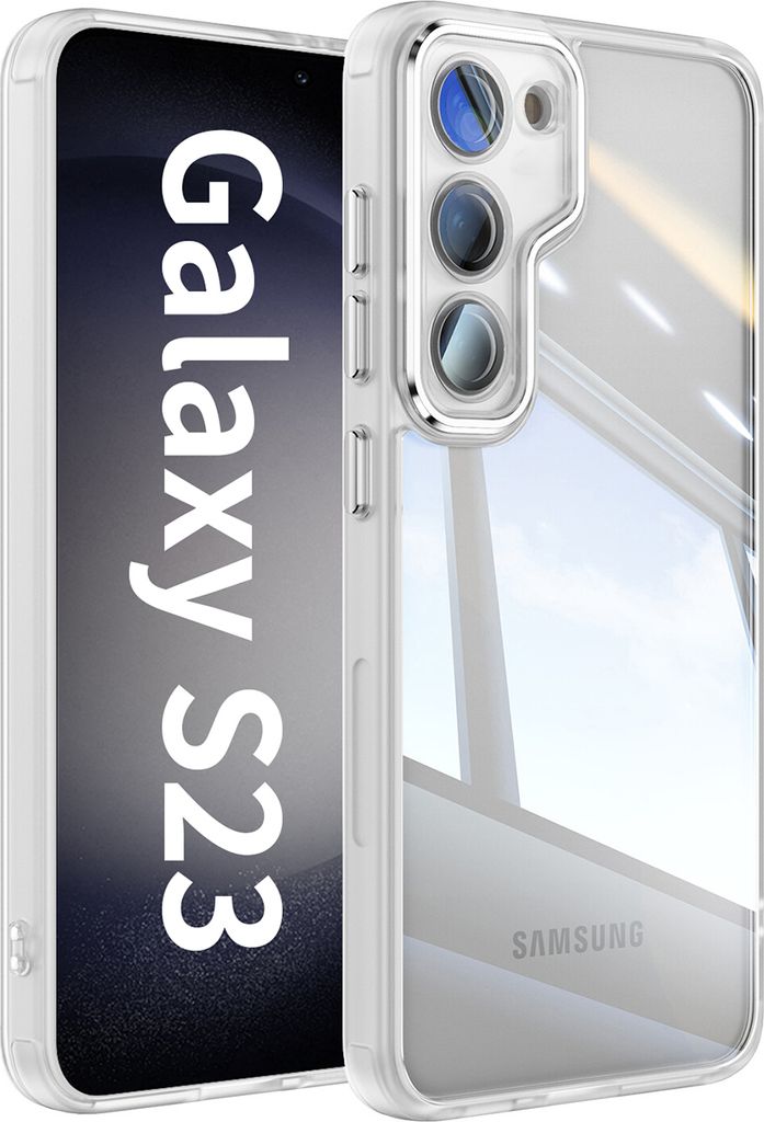 Handyhülle für Samsung Galaxy S23 Hybrid Transparent TPU PC Militärschutz mit Kameraabdeckung Weiß