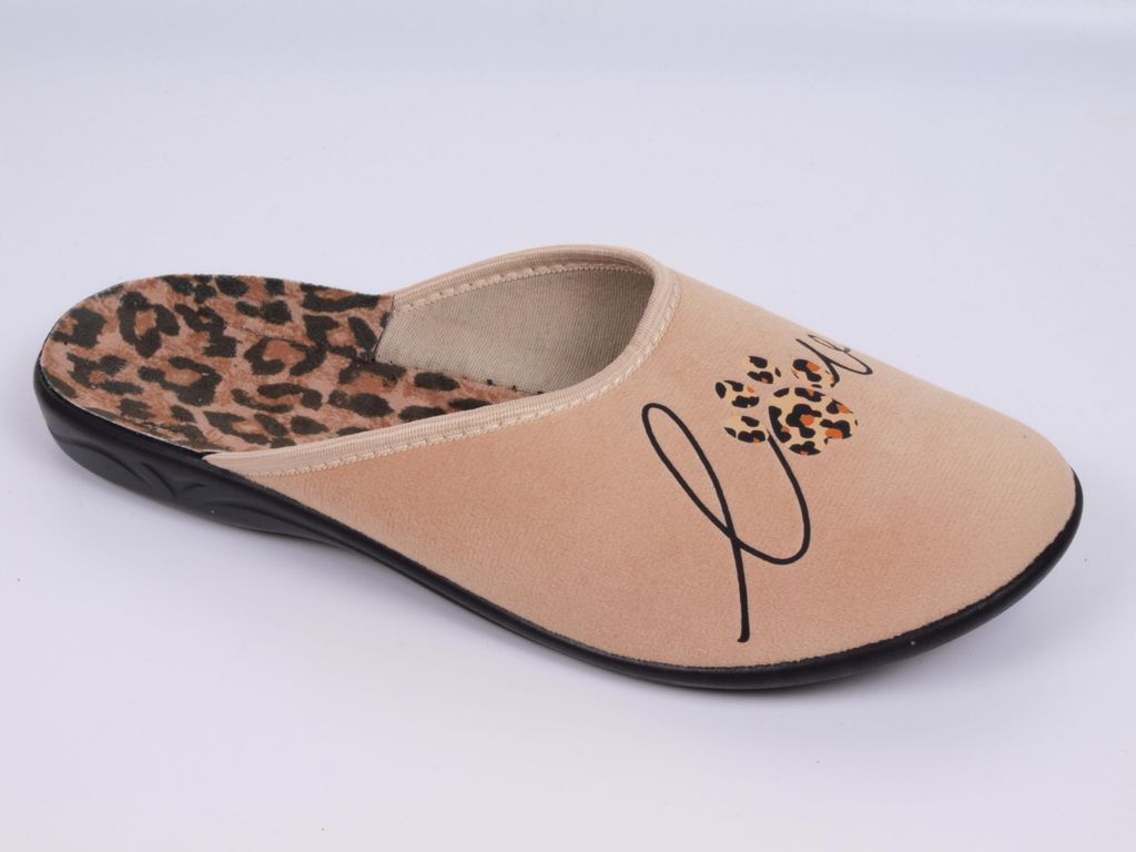 Damen Hausschuhe ADANEX SARA 29922 beige LOVE mit Leopardenmuster und geschlossener Spitze