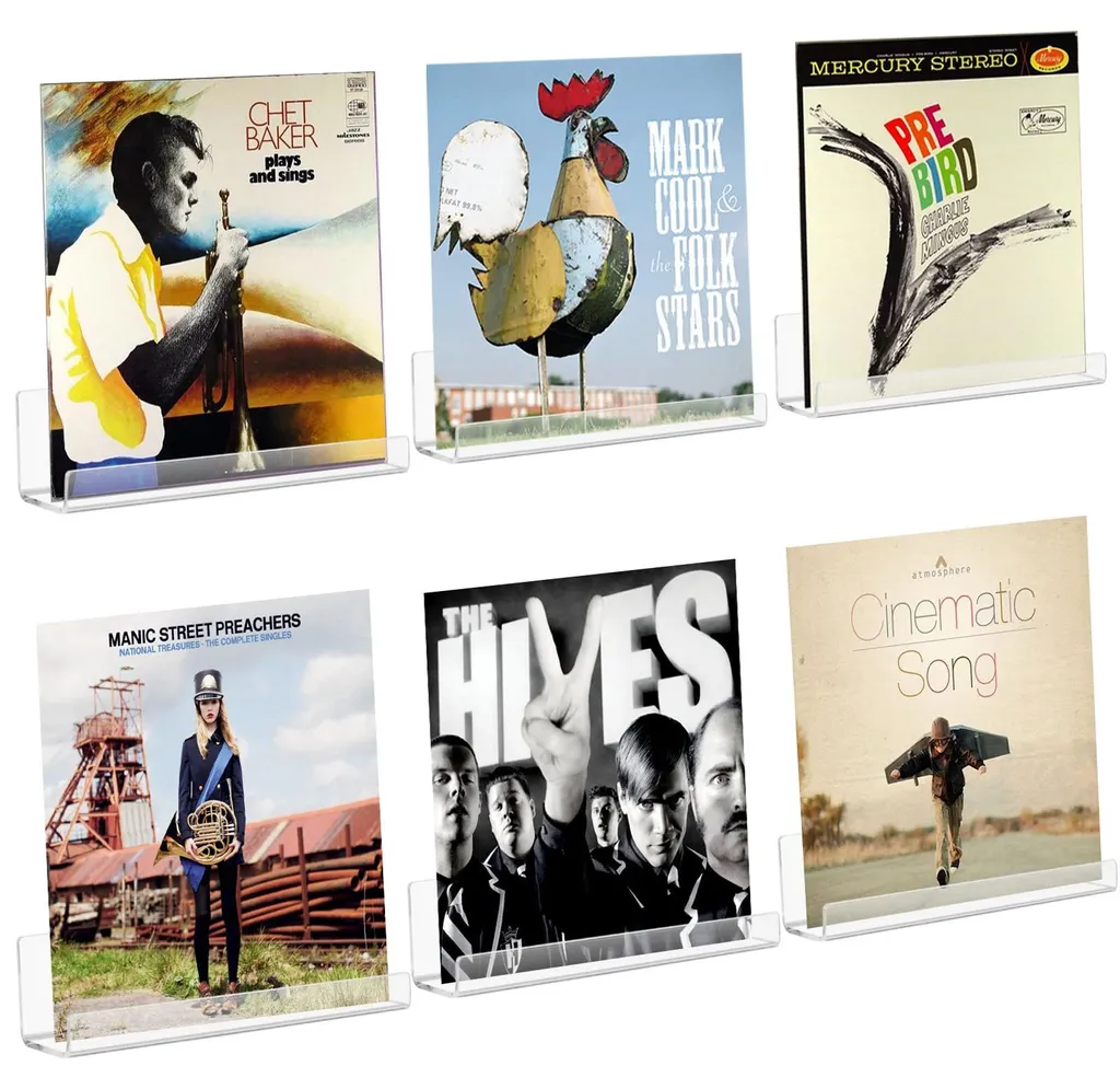 Support vinyle mural invisible en acrylique - Pack de 6 étagères design