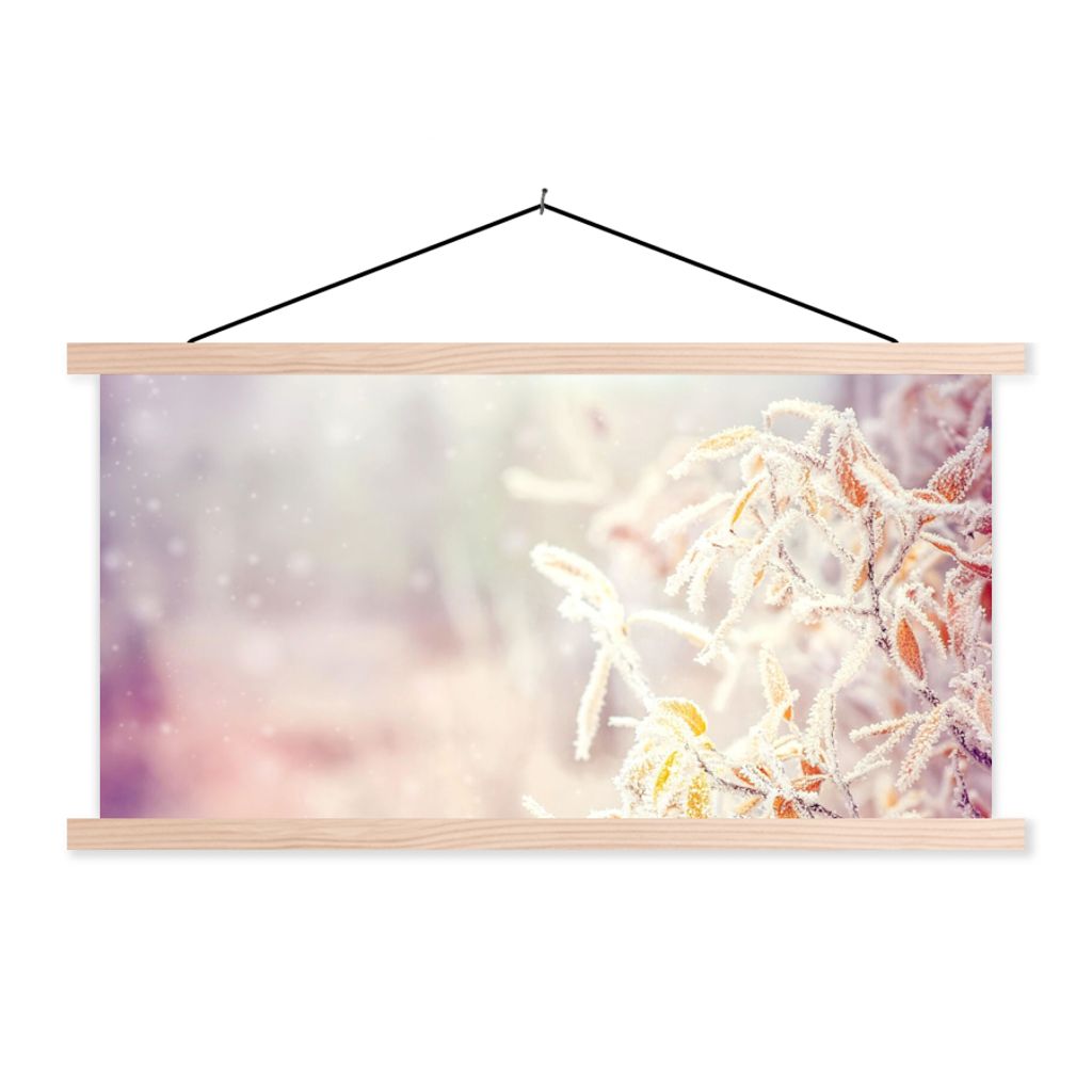 MuchoWow Textilposter Winter - Äste - Schnee - Natur 60x30 cm mit holzfarbenen Rahmen - Dekoration