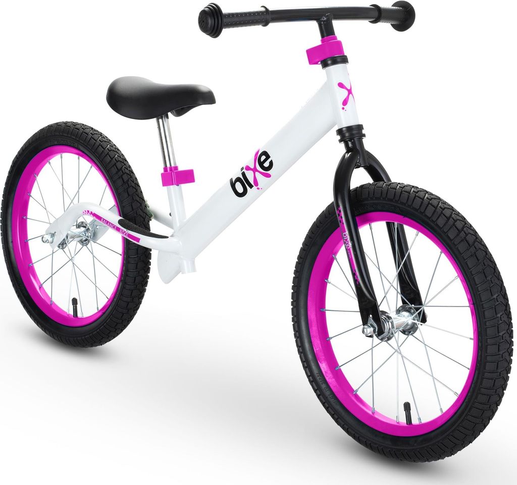 Bixe 16 Zoll Laufrad ab 5 Jahre rosa - Balance Bike für große Kinder im Alter von 5 bis 9 Jahren - Fahrrad ohne Pedale mit Luftreifen - für Jung...