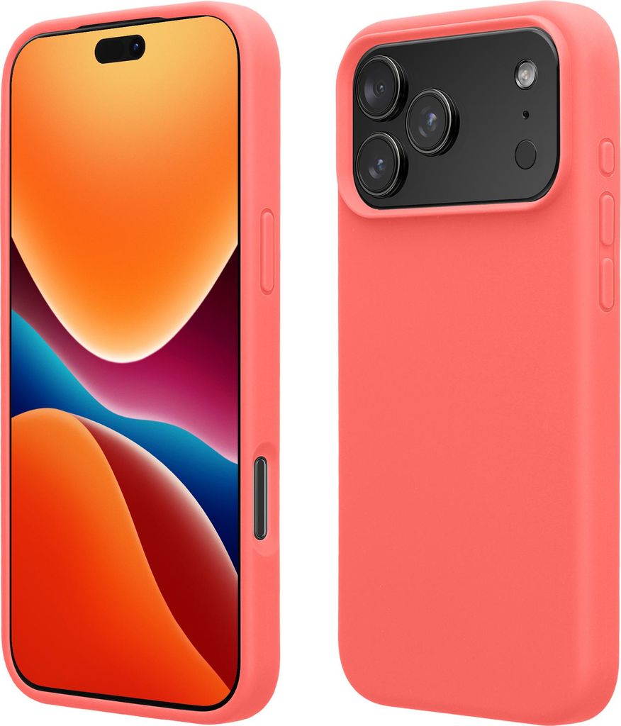 kwmobile Handyhülle für iPhone 17 Pro Max Hülle, für iPhone 17 Pro Max Case - Hülle Silikon - kabelloses Laden - Neon Koralle