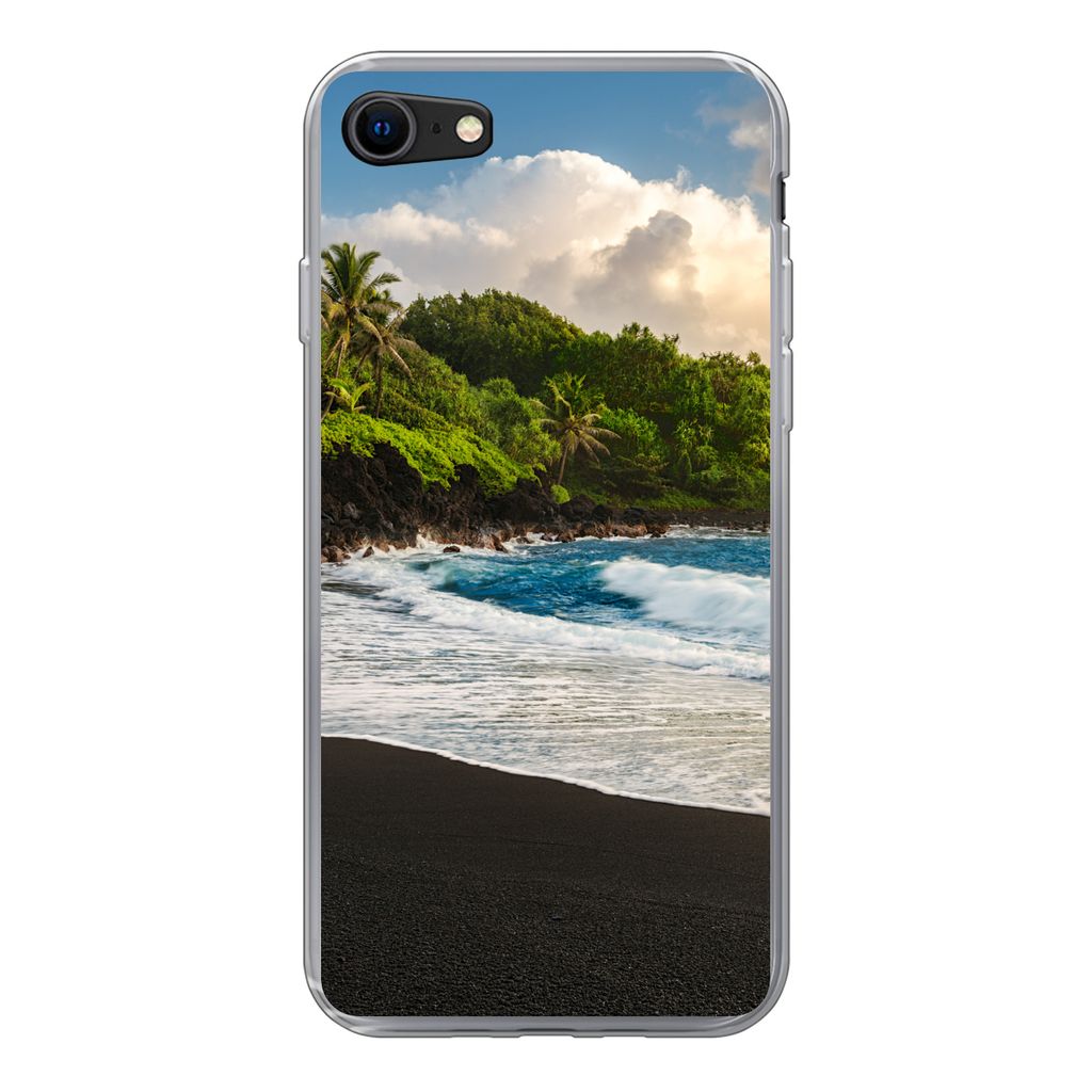 MuchoWow Handyhülle Schutzhülle Hülle für iPhone 8 Ein schwarzer Sandstrand auf Hawaii Silikon Softcase Handy Hülle - Schutzhaube