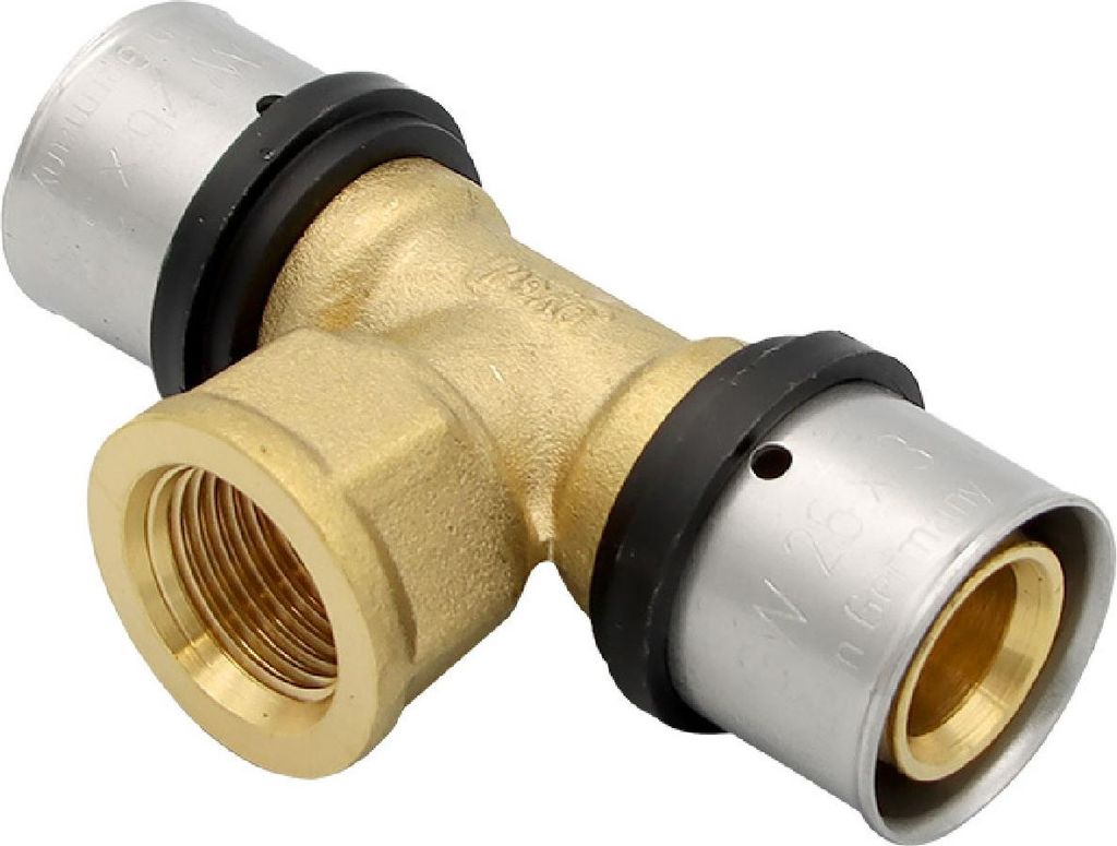 Pressfitting T-Stück 26x3 1/2 Zoll 26x3 mm IG TH Kontur Verbundrohr