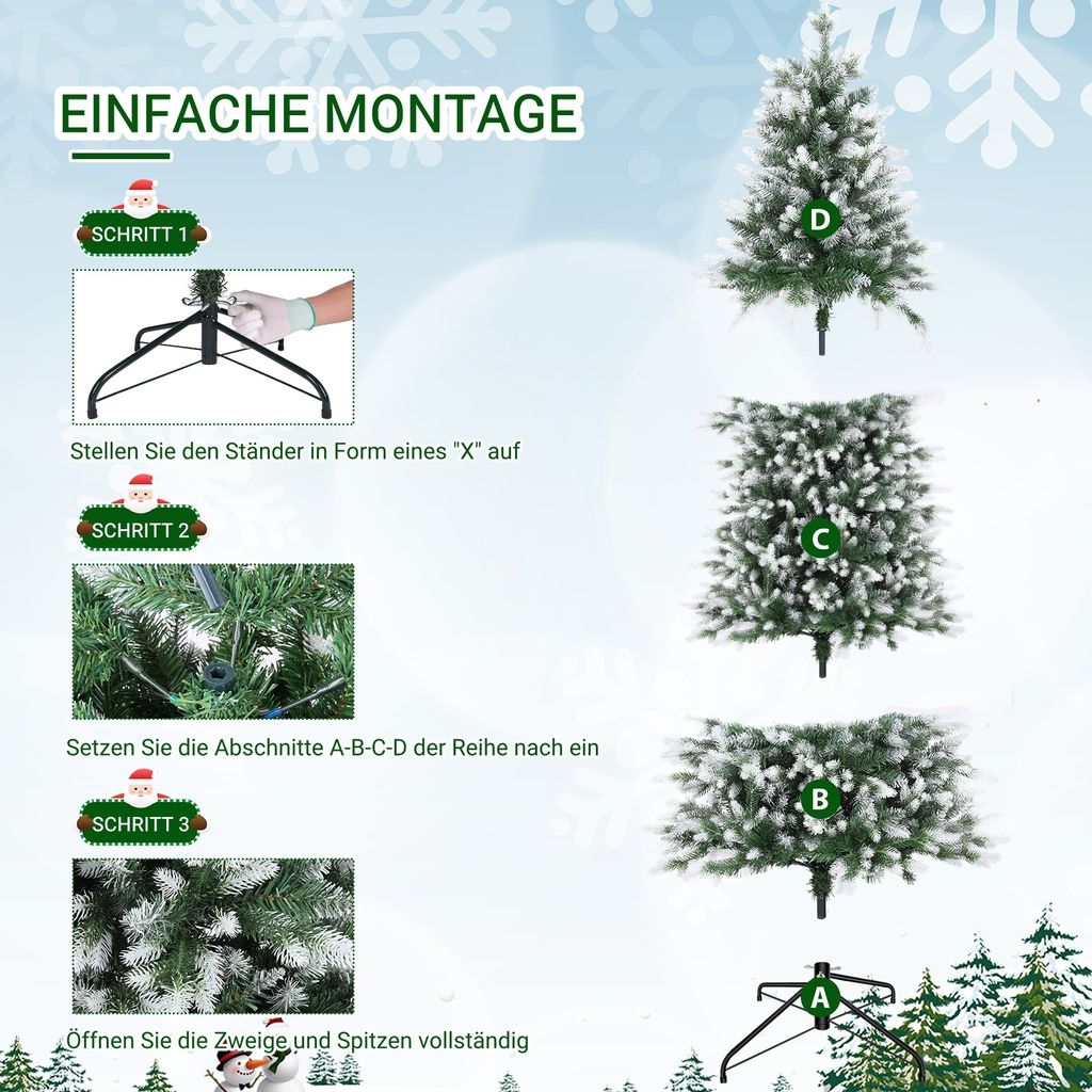 183 cm großer grün beflockter PE-Weihnachtsbaum mit Produktbild 6
