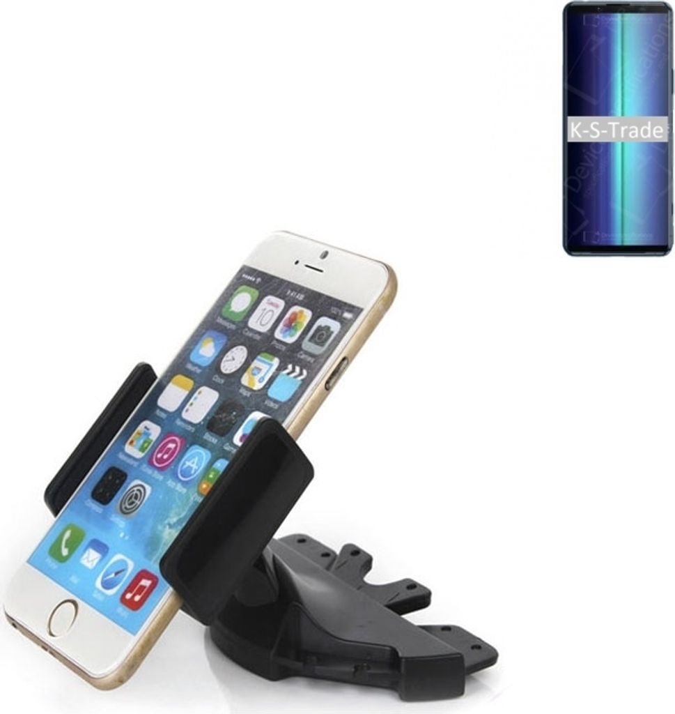 K-S-Trade CD Schlitz Halterung kompatibel mit Sony Xperia 8 Lite Autohalterung KFZ-Halter Radio Handy Halterung 360° drehbar schwarz