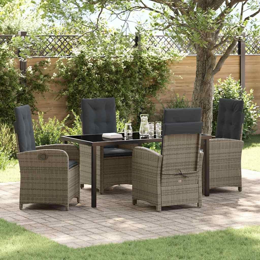 "Rabatt" Garten Essgruppe - Gartenmöbelset - Loungegruppe - mit Kissen - 5 pcs - Grau Poly-Rattan - Lounge-Dining set CC13590