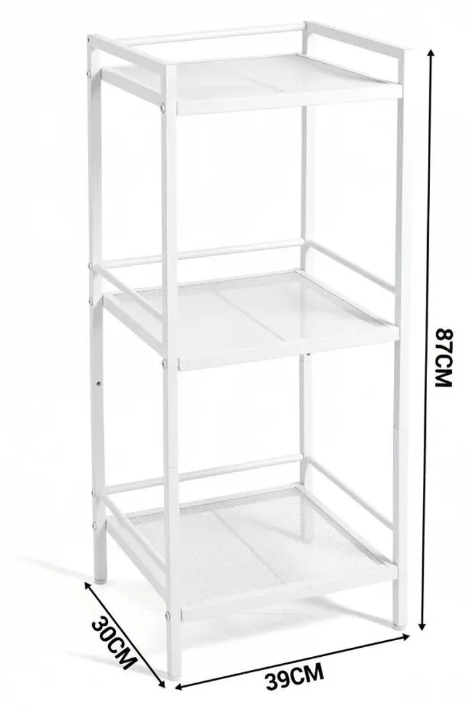 Petit meuble de rangement d'angle blanc en acier à 3 étages polyvalent
