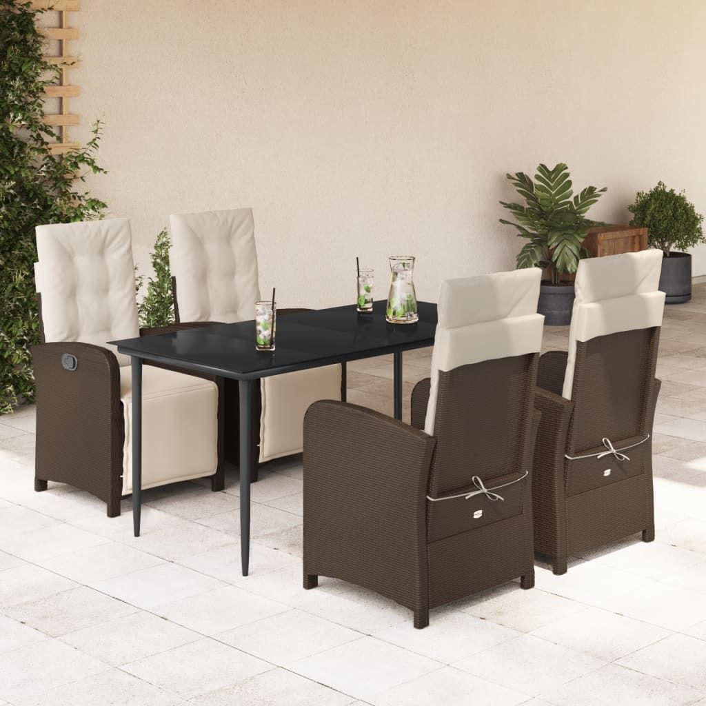"Rabatt" 5-tlg. Garten-Essgruppe - mit tishe & Stuhl - mit Kissen Braun Poly Rattan - Lounge-Dining set CC9427