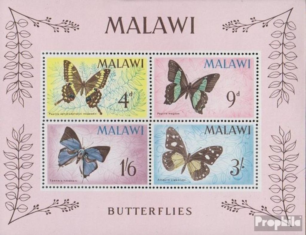 Briefmarken Malawi 1966 Mi Block5 (kompl.Ausg.) postfrisch Schmetterlinge