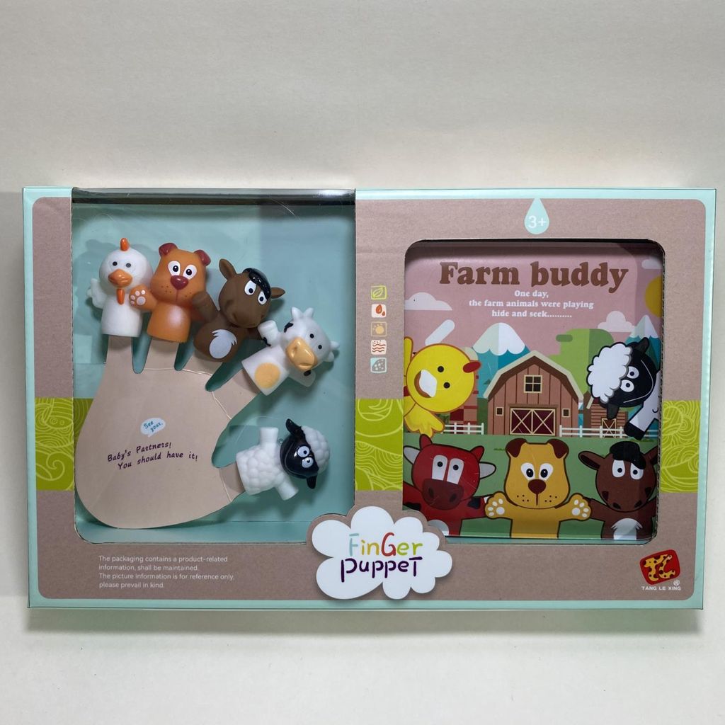 Set mit 5 Gummifingerpuppen + Bauernhofbuch für Kinder ab 3 Jahren - Landtiere + wasserfest