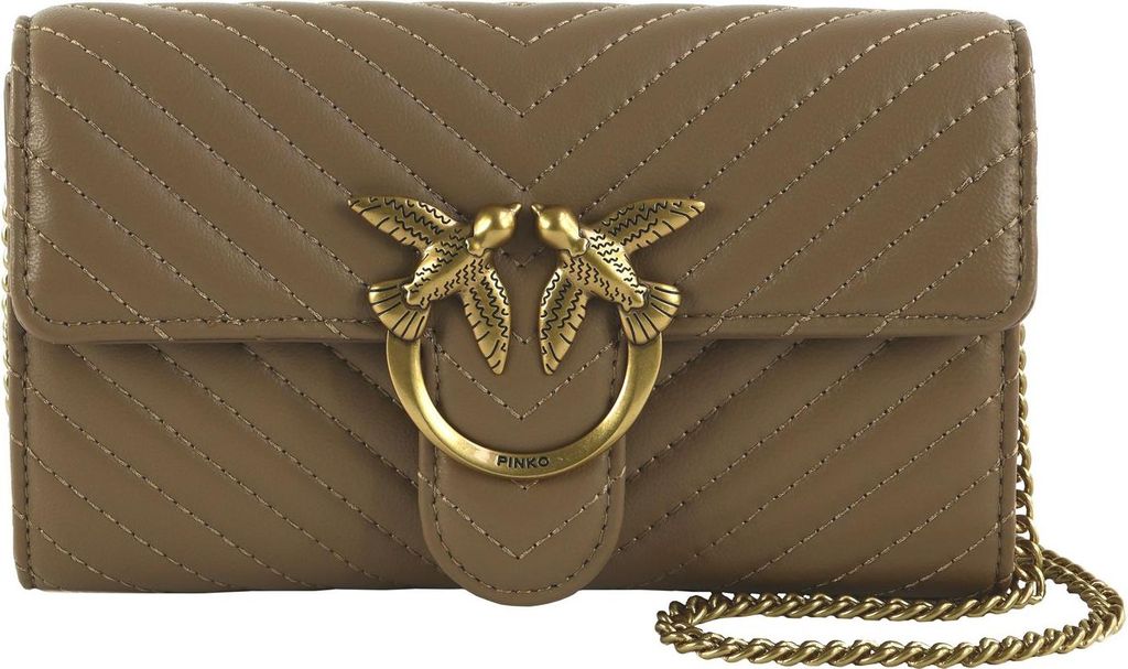 PINKO Umhängetasche Clutch Love One Mini Icon Wallet C Nappa Chevron Ginger Biscuit - Antique Gold braun