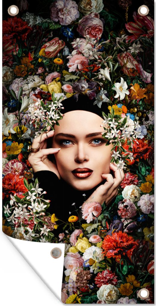 MuchoWow 30x60 cm Outdoor-Poster Gartendeko Sichtschutz Garten Poster für den Garten Blume - Frauen - Porträt - Botanisch