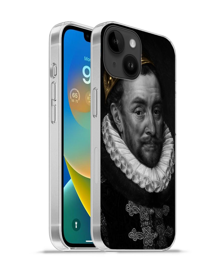 MuchoWow Handyhülle Schutzhülle Hülle für Apple iPhone 14 - Softcase Malerei - Gold - Schwarz - Weiß Silikon Softcase Handy Hülle - Mobilte...