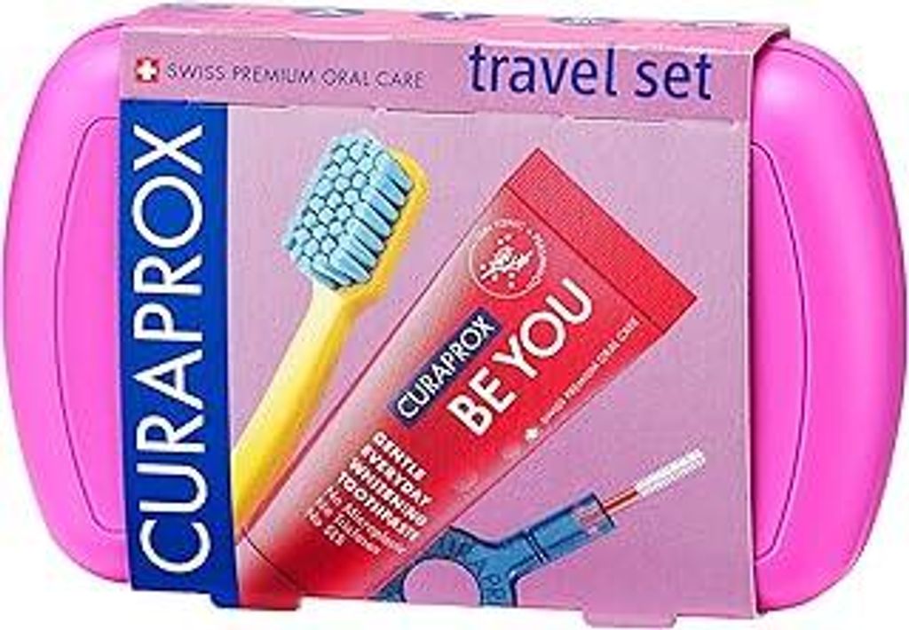 Curaprox Reiseset – Zahnbürste CS 5460 Mit be You-zahnpasta | 2 CPS Prime Interdentalbürsten 07 Und 09 | Zahnpflegeset 9,5 Cm X 6 Cm | Magenta