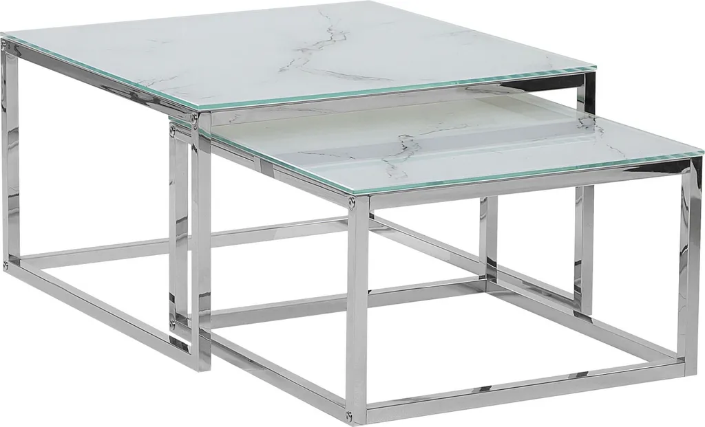 Lot de 2 tables basses Brea Lumarko effet marbre blanc et argent chic