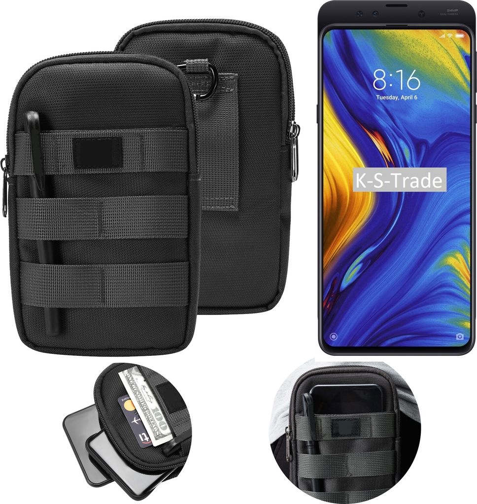 K-S-Trade Holster Gürtel Tasche kompatibel mit Xiaomi Mi Mix 3 5G Handy Tasche Schutz Hülle dunkel-grau viele Fächer, 1x