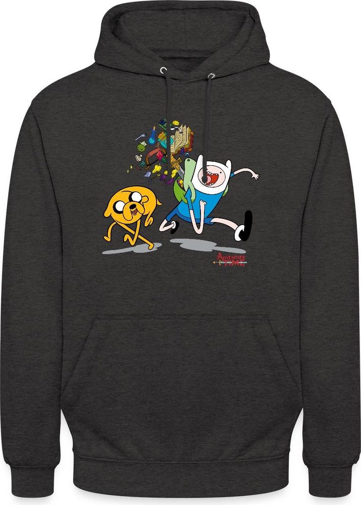 Spreadshirt Adventure Time Mit Finn Und Jake Unterwegs Uni Hoodie, L, Anthrazit