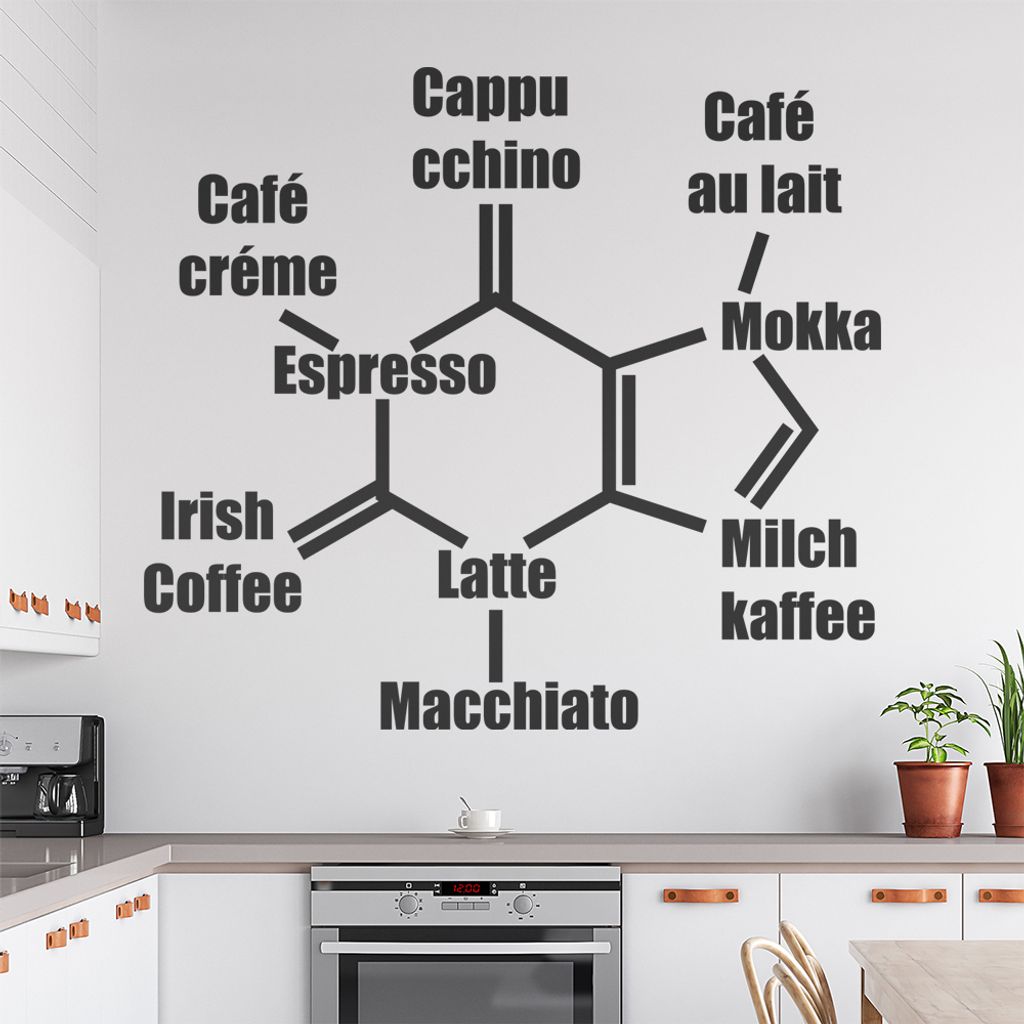 Kaffeesorten Formel Wandtattoo in 6 Größen - Wandaufkleber Wall Sticker - Dekoration, Küche, Wohnzimmer, Schlafzimmer, Badezimmer