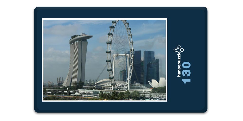 hansepuzzle 18092 - Marina Bay Puzzle, 130 Teile, Gebäude, 28,7 x 20,0cm mit hochwertiger Aufbewahrung, Kartonbox und wiederverschließbarem Beutel