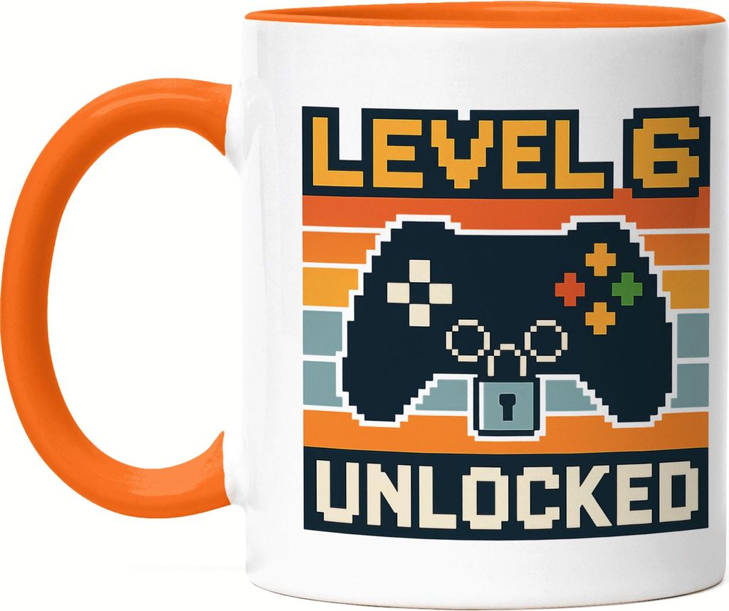 Level 6 Unlocked Tasse Orange Gamer Geschenkidee Kindergeburtstag Junge Mädchen Videospiel 6 Jahre