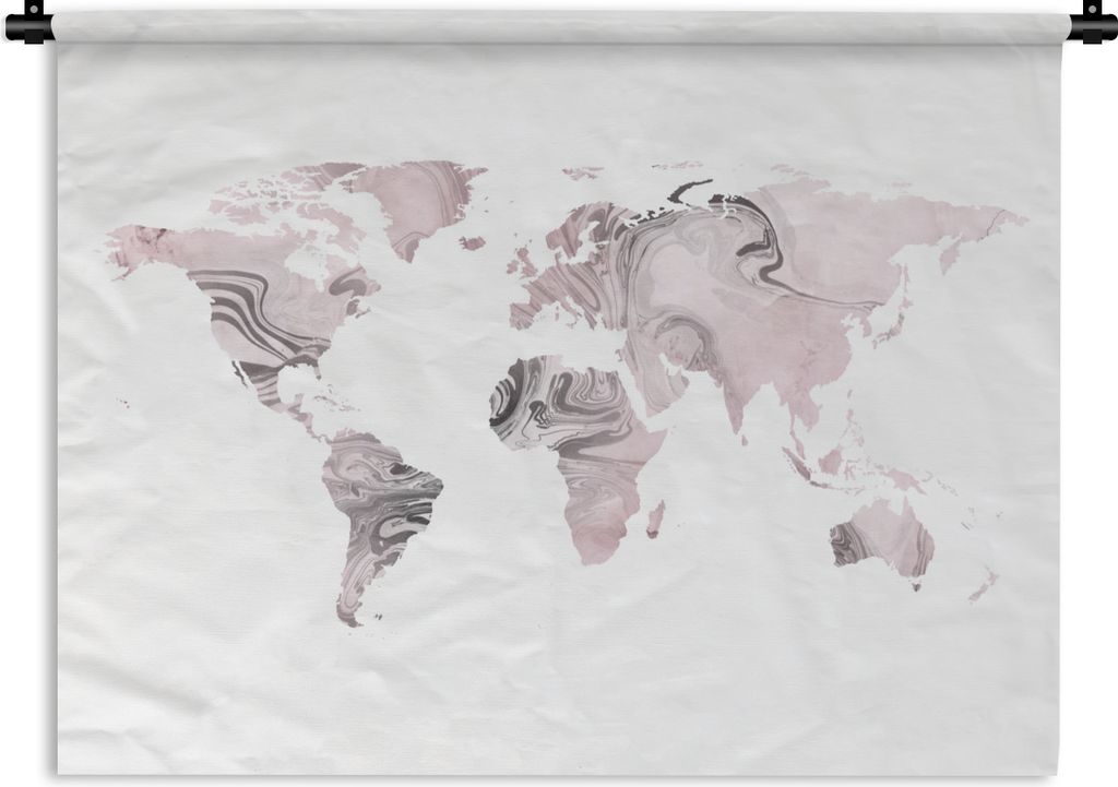 MuchoWow Wandteppich Wandbehang Weltkarte - Farbe - rosa 150x112 cm Tapisserie Dekoration Wandtuch - Wanddecke - Wandteppiche